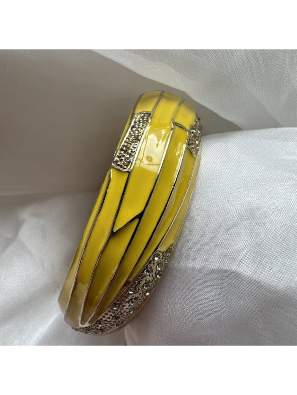 Lemon Yellow Gold CZ Enamel Cloisonne Bangle Bracelet 1" Colorful Hinged NEW